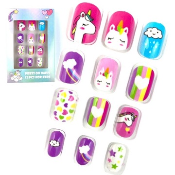 Kolorowe Paznokcie samoprzylepne Tipsy Jednorożec