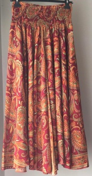 Spódnico-spodnie Kuloty BOHO9 W5 jedwab wino, czerwony z orange Italy