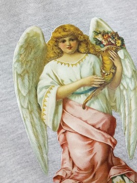 H&M bawełniana szara bluza basic nadruk anioł aniołek barokowy melanż M 38