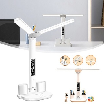 LAMPA BIURKOWA LED Z PODWÓJNĄ GŁOWICĄ, Z WYŚWIETLACZEM SMART LED, DOTYKOWY