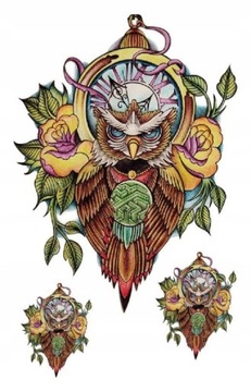 Tatuaż ręka noga zmywalny sowa owl zegar 3 sztuki