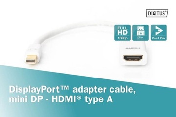 Кабель-адаптер Displayport 1080p 60 Гц FHD Тип miniDP/HDMI A M/F белый 0,15 м