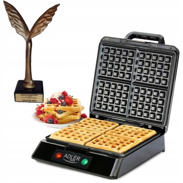 GOFROWNICA 4 CHRUPIĄCE GOFRY DUŻA MOC 1500W ZATRZASKIWANA POKRYWA + PRZEPIS