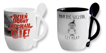 красочная кружка с ложкой и любым принтом