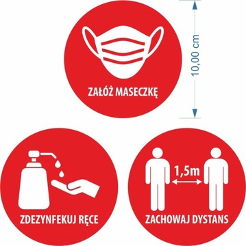 Naklejka MASECZKA DEZYNFEKCJA DYSTANS zestaw 3szt
