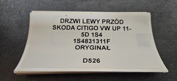 DVEŘE LEVÝ PŘEDNÍ SKODA CITIGO VW UP 11- 5D 1S4