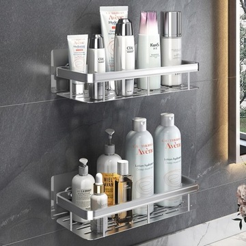 2 SZT PÓŁKA WISZĄCA SAMOPRZYLEPNA SREBNA ŚCIENNA ŁAZIENKOWA POD PRYSZNIC