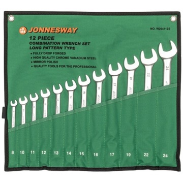 KLUCZE PŁASKO-OCZKOWE 6-KĄTNE 8-24MM CHROMOWANE JONNESWAY W264112S