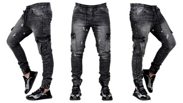 MP0145 r. XL Jeansy ze Ściągaczami JOGGERY MĘSKIE MODNE PREMIUM