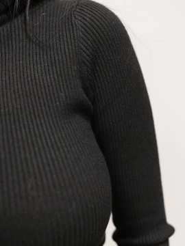 Lara czarny golf sweter wiskoza miękki dopasowany w prążki L/XL