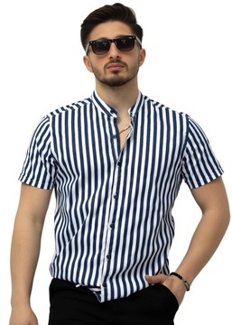 KOSZULA MĘSKA W PASY PASKI STÓJKA CASUAL - M