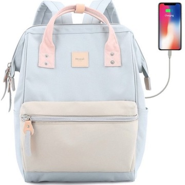 Plecak damski miejski Himawari Sorrel HM1881 na laptopa 13,3 USB nieb-beż