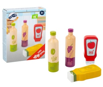 DREWNIANE ARTYKUŁY SPOŻYWCZE DO ZABAWY KUCHNI KETCHUP MUSZTARDA SOSY