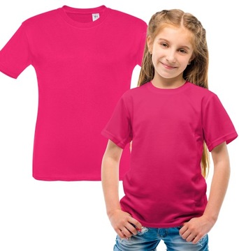 Koszulka bawełniana t-shirt dla chłopca dziewczynki strój WF różowa 128-134