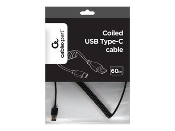 Спиральный кабель USB 2.0 — тип C (AM/CM) 1,8 м (черный)