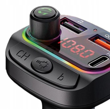 Transmiter samochodowy FM Bluetooth USB C Szybkie ładowanie podświetlany