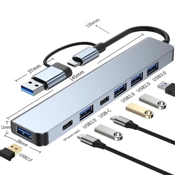 РАЗВЕТВИТЕЛЬ-ХАБ USB C 3 0 РАЗВЕТВИТЕЛЬ НА 7 ПОРТОВ 5x USB SLIM АЛЮМИНИЕВЫЙ 5 ГБ/С