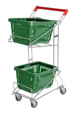 Wózek pod dwa koszyki ocynk + 2 szt koszyk na zakupy Zielony 22l Zestaw