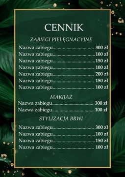 Cennik usług dla salonu kosmetycznego