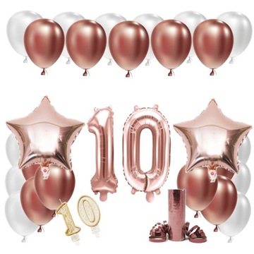 ZESTAW BALONY NA 10 URODZINY LAT ROSE GOLD 10 ROCZNICA ŚLUBU RÓZOWE ZŁOTO