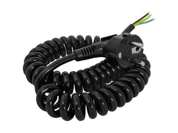 Przewód spiralny z wtyczką 3x 1,5mm2 5mb czarny