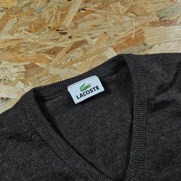 Sweter w Serek Wełniany LACOSTE Wełna Nowy Model Casual 7 / XL