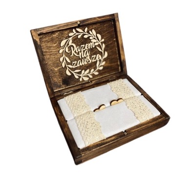 DREWNIANE PUDEŁKO NA OBRĄCZKI ŚLUB RUSTYKALNE