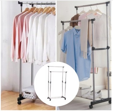 ДВОЙНАЯ ВЕШАЛКА НА КОЛЕСАХ ОДЕЖДА КУРТКИ ПОЛКА ДЛЯ ОБУВИ ОБУВЬ