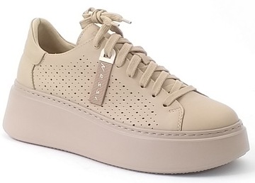 DAMSKIE SNEAKERSY NESSI 24579 PÓŁBUTY SKÓRZANE BEŻOWE WIĄZANE PLATFORMA 36