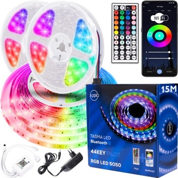 Taśma LED RGB kolorowa 15m + pilot Bluetooth