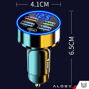 БЫСТРОЕ АВТОМОБИЛЬНОЕ ЗАРЯДНОЕ УСТРОЙСТВО 120ВТ 4xUSB QC 3.0 + USB-C TYPE C PD 20ВТ ЧЕРНОЕ
