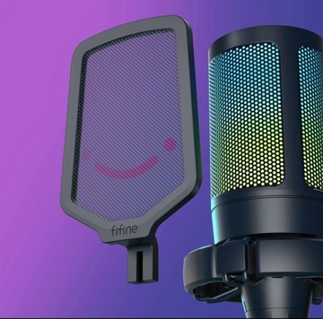 ЧЕРНЫЙ КОНДЕНСАТОР FIFINE МИКРОФОН USB LED RGB