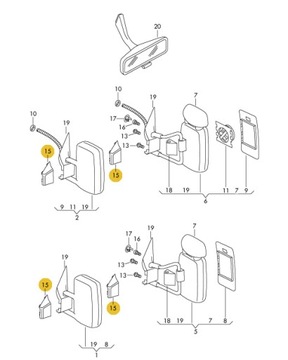 TROJŮHELNÍK KRYT BOČNÍ ZRCÁTKO ZVEDÁK | 2D0857537B VW LT 1997-2007