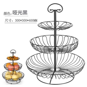 Черная трехъярусная корзина для фруктов и подставка для закусок
