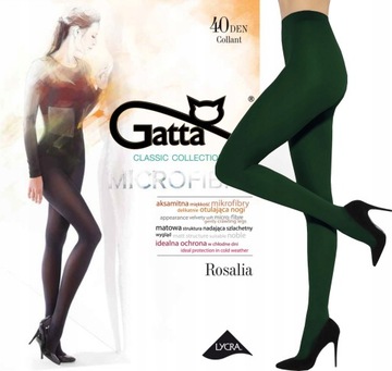 rajstopy GATTA 40 den kryjące ROSALIA mikrofibra BOTTLE GREEN # 5 XL