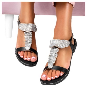 SANDAŁY PŁASKIE LEKKIE Z NITAMI FALBANKA NEW r 37