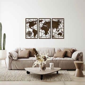 Карта Мира на стену, Набор из 3-х панно.