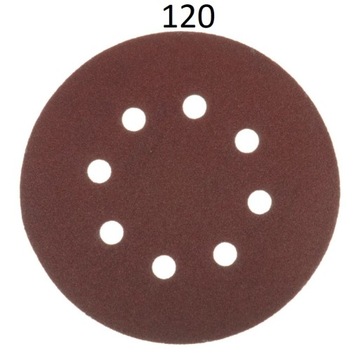 5 x Krążek ścierny 8 otworów rzep 125mm P120 (komplet 5 sztuk)