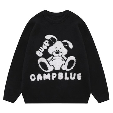 Street Hip Hop Rabbit Man Sweater Retro Loose Roun