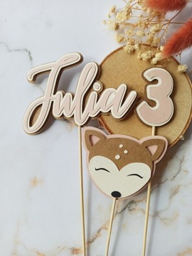 Набор топперов для торта с оленем и именем - розовый