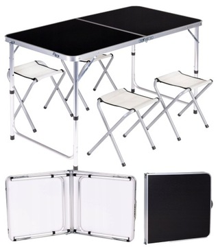 Stolik Turystyczny Stół Składany Ogrodowy Walizka + 4 Krzesła 120x60cm