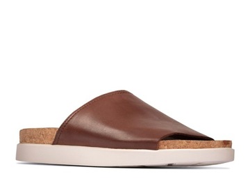 Clarks Sunder Slide Klapki męskie brązowe skórzane 41