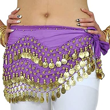 Chusta do taniec brzucha bellydance belly dance fioletowa złote monetki