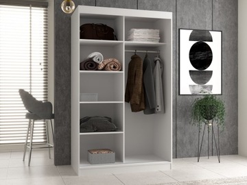 СОВРЕМЕННЫЙ БОЛЬШОЙ ШКАФ-купе IGA 120х200х61, БЕЛЫЕ ПОЛКИ, РЕЙКА, МАНТЛИНЫ