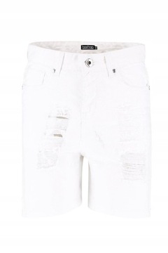 DENIM CLUB Spodenki jeansowe białe przetarcia XS