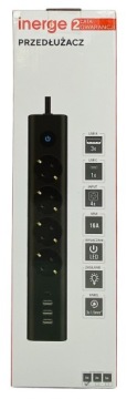 УДЛИНИТЕЛЬ ПИТАНИЯ 4 РОЗЕТКИ 2 м 4 зарядных устройства USB 3 светодиода 1,5 мм²