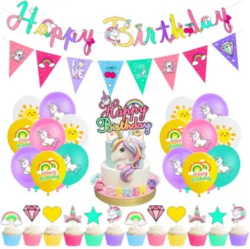 Balony Urodzinowe Jednorożec Zestaw Girlanda happy birthday 34 szt