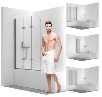 PARAWAN NAWANNOWY SKŁADANY 3 SKRZYDŁOWY CHROM 120CM TRANSPARENTNY SEVANTE