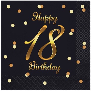 Serwetki papierowe 18 HAPPY BIRTHDAY urodzinowe CZARNE osiemnastka 20szt