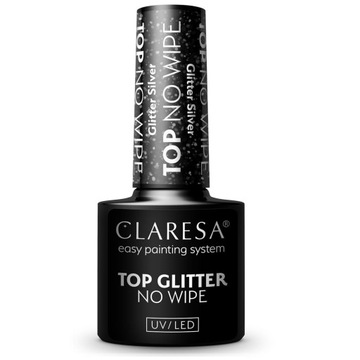 Claresa Top No Wipe Glitter Silver lakier hybrydowy z srebrną drobinką SEOL